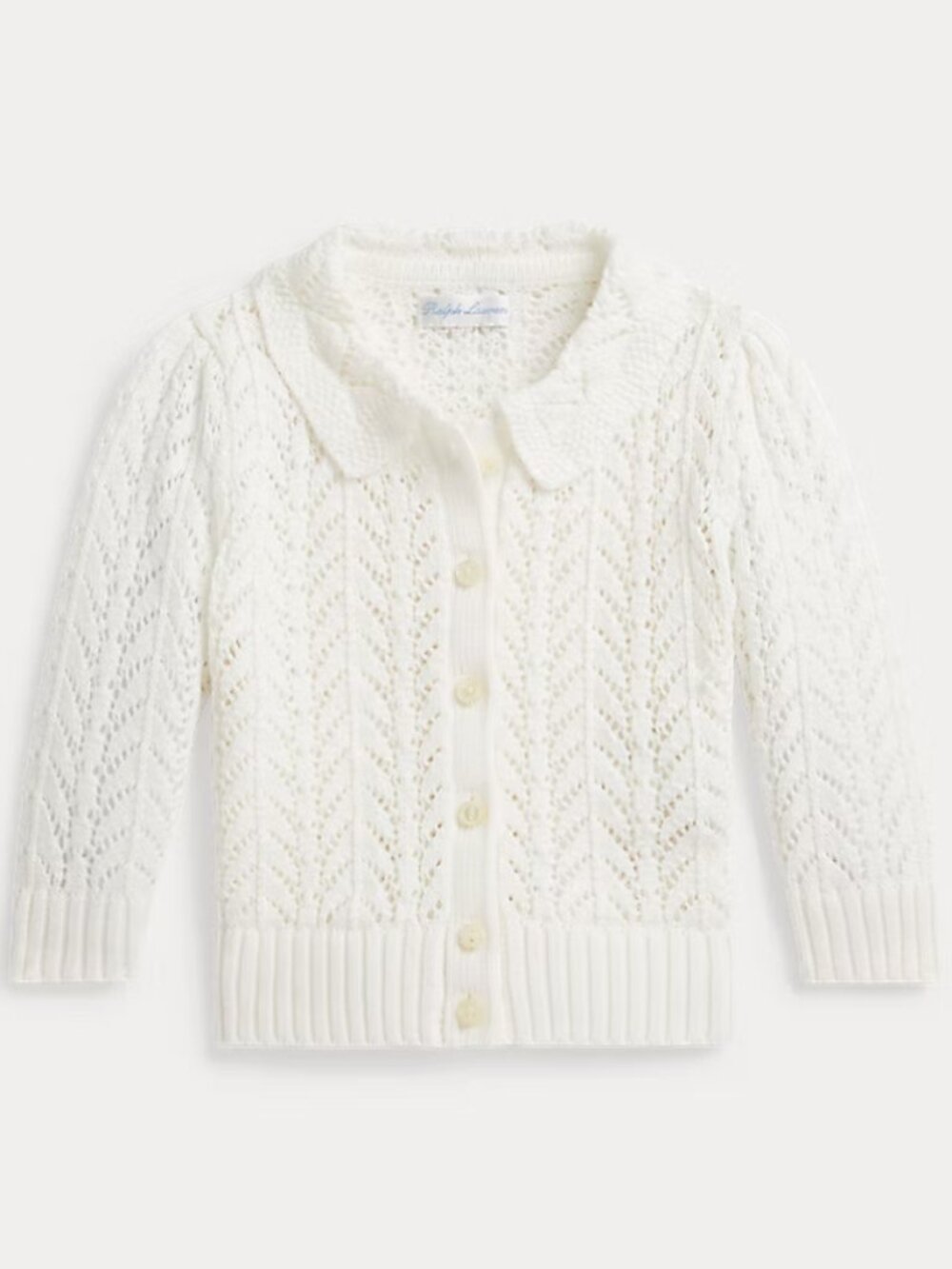 Elegant Ralph Lauren Pointelle-Knit 100% Cotton Collared Cardigan with Gift Box! - Picture 3 of 6